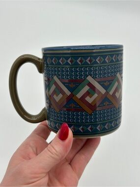Vintage 1991 Potpourri Press Log Cabin Coffee Mug Southwestern Pendleton Style